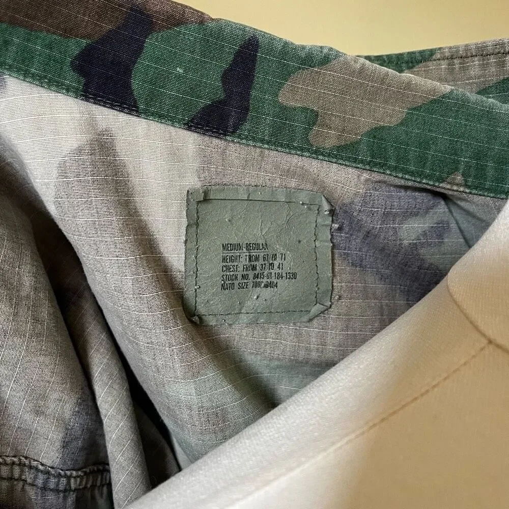 Vintage U.S. Army Woodland Camo BDU Jacket Medium Regular Ripstop Combat Coat - Picture 7 of 11